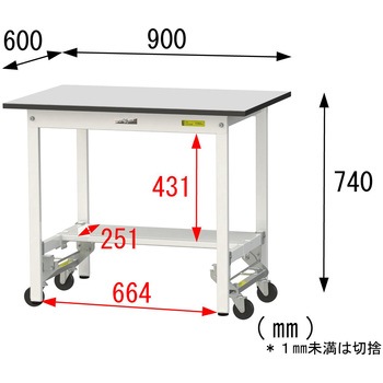 軽量作業台/耐荷重150kg_ワンタッチ移動式_半面棚板付き_RoHS2指令対応塩ビシート天板_ワークテーブル150シリーズ 山金工業