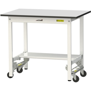 軽量作業台/耐荷重150kg_ワンタッチ移動式_半面棚板付き_RoHS2指令対応塩ビシート天板_ワークテーブル150シリーズ 山金工業