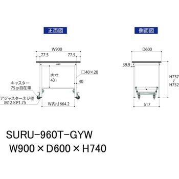 軽量作業台/耐荷重150kg_ワンタッチ移動式_半面棚板付き_RoHS2指令対応塩ビシート天板_ワークテーブル150シリーズ 山金工業