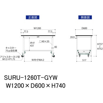軽量作業台/耐荷重150kg_ワンタッチ移動式_半面棚板付き_RoHS2指令対応塩ビシート天板_ワークテーブル150シリーズ 山金工業
