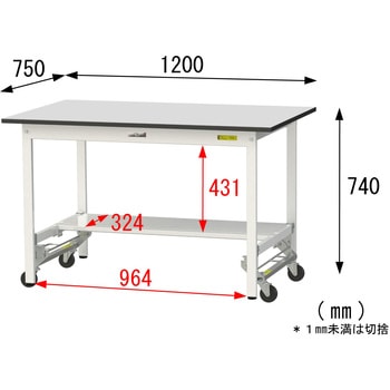 軽量作業台/耐荷重150kg_ワンタッチ移動式_半面棚板付き_RoHS2指令対応塩ビシート天板_ワークテーブル150シリーズ 山金工業