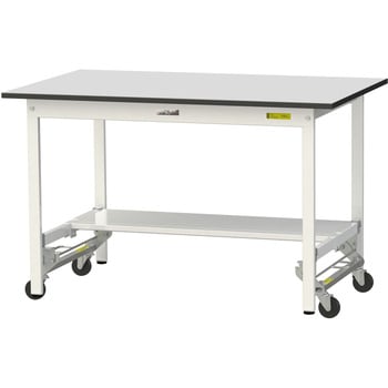 軽量作業台/耐荷重150kg_ワンタッチ移動式_半面棚板付き_RoHS2指令対応塩ビシート天板_ワークテーブル150シリーズ 山金工業