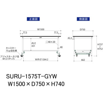 軽量作業台/耐荷重150kg_ワンタッチ移動式_半面棚板付き_RoHS2指令対応塩ビシート天板_ワークテーブル150シリーズ 山金工業