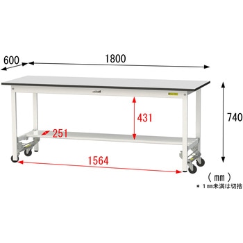 軽量作業台/耐荷重150kg_ワンタッチ移動式_半面棚板付き_RoHS2指令対応塩ビシート天板_ワークテーブル150シリーズ 山金工業