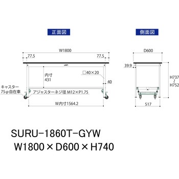 軽量作業台/耐荷重150kg_ワンタッチ移動式_半面棚板付き_RoHS2指令対応塩ビシート天板_ワークテーブル150シリーズ 山金工業