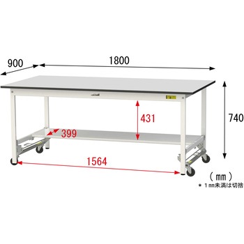 軽量作業台/耐荷重150kg_ワンタッチ移動式_半面棚板付き_RoHS2指令対応塩ビシート天板_ワークテーブル150シリーズ 山金工業