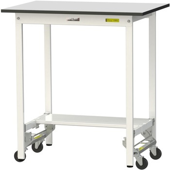 軽量作業台/耐荷重150kg_ワンタッチ移動式_半面棚板付き_RoHS2指令対応塩ビシート天板_ワークテーブル150シリーズ 山金工業