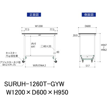 軽量作業台/耐荷重150kg_ワンタッチ移動式_半面棚板付き_RoHS2指令対応塩ビシート天板_ワークテーブル150シリーズ 山金工業