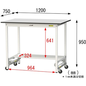 軽量作業台/耐荷重150kg_ワンタッチ移動式_半面棚板付き_RoHS2指令対応塩ビシート天板_ワークテーブル150シリーズ 山金工業