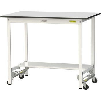 軽量作業台/耐荷重150kg_ワンタッチ移動式_半面棚板付き_RoHS2指令対応塩ビシート天板_ワークテーブル150シリーズ 山金工業