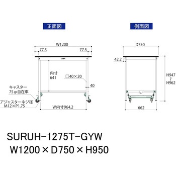 軽量作業台/耐荷重150kg_ワンタッチ移動式_半面棚板付き_RoHS2指令対応塩ビシート天板_ワークテーブル150シリーズ 山金工業