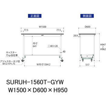 軽量作業台/耐荷重150kg_ワンタッチ移動式_半面棚板付き_RoHS2指令対応塩ビシート天板_ワークテーブル150シリーズ 山金工業