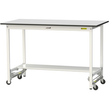 軽量作業台/耐荷重150kg_ワンタッチ移動式_半面棚板付き_RoHS2指令対応塩ビシート天板_ワークテーブル150シリーズ 山金工業