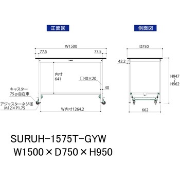軽量作業台/耐荷重150kg_ワンタッチ移動式_半面棚板付き_RoHS2指令対応塩ビシート天板_ワークテーブル150シリーズ 山金工業