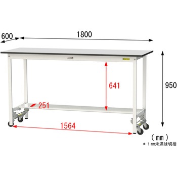 軽量作業台/耐荷重150kg_ワンタッチ移動式_半面棚板付き_RoHS2指令対応塩ビシート天板_ワークテーブル150シリーズ 山金工業