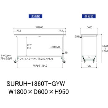 軽量作業台/耐荷重150kg_ワンタッチ移動式_半面棚板付き_RoHS2指令対応塩ビシート天板_ワークテーブル150シリーズ 山金工業
