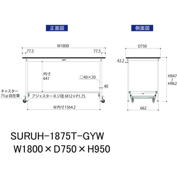 軽量作業台/耐荷重150kg_ワンタッチ移動式_半面棚板付き_RoHS2指令対応塩ビシート天板_ワークテーブル150シリーズ 山金工業