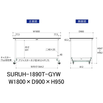 軽量作業台/耐荷重150kg_ワンタッチ移動式_半面棚板付き_RoHS2指令対応塩ビシート天板_ワークテーブル150シリーズ 山金工業