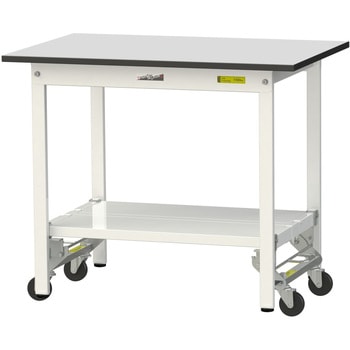 軽量作業台/耐荷重150kg_ワンタッチ移動式_全面棚板付き_RoHS2指令対応塩ビシート天板_ワークテーブル150シリーズ 山金工業