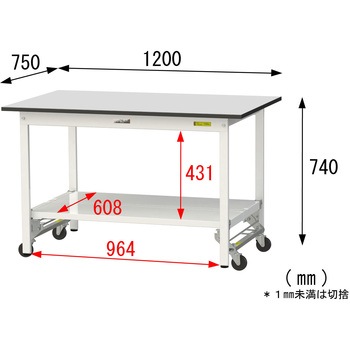 軽量作業台/耐荷重150kg_ワンタッチ移動式_全面棚板付き_RoHS2指令対応塩ビシート天板_ワークテーブル150シリーズ 山金工業