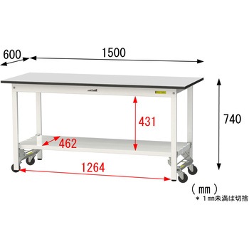 軽量作業台/耐荷重150kg_ワンタッチ移動式_全面棚板付き_RoHS2指令対応塩ビシート天板_ワークテーブル150シリーズ 山金工業