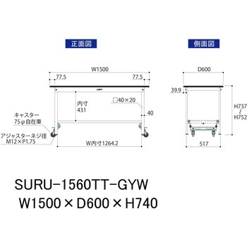 軽量作業台/耐荷重150kg_ワンタッチ移動式_全面棚板付き_RoHS2指令対応塩ビシート天板_ワークテーブル150シリーズ 山金工業