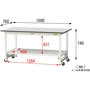 軽量作業台/耐荷重150kg_ワンタッチ移動式_全面棚板付き_RoHS2指令対応塩ビシート天板_ワークテーブル150シリーズ 山金工業