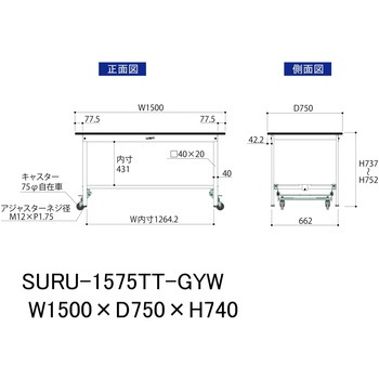 軽量作業台/耐荷重150kg_ワンタッチ移動式_全面棚板付き_RoHS2指令対応塩ビシート天板_ワークテーブル150シリーズ 山金工業