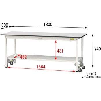 軽量作業台/耐荷重150kg_ワンタッチ移動式_全面棚板付き_RoHS2指令対応塩ビシート天板_ワークテーブル150シリーズ 山金工業