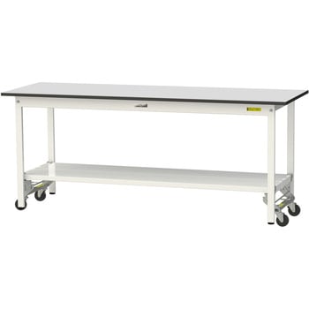 軽量作業台/耐荷重150kg_ワンタッチ移動式_全面棚板付き_RoHS2指令対応塩ビシート天板_ワークテーブル150シリーズ 山金工業