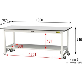 軽量作業台/耐荷重150kg_ワンタッチ移動式_全面棚板付き_RoHS2指令対応塩ビシート天板_ワークテーブル150シリーズ 山金工業