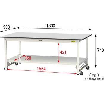 軽量作業台/耐荷重150kg_ワンタッチ移動式_全面棚板付き_RoHS2指令対応塩ビシート天板_ワークテーブル150シリーズ 山金工業