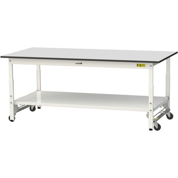 軽量作業台/耐荷重150kg_ワンタッチ移動式_全面棚板付き_RoHS2指令対応塩ビシート天板_ワークテーブル150シリーズ 山金工業