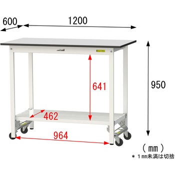 軽量作業台/耐荷重150kg_ワンタッチ移動式_全面棚板付き_RoHS2指令対応塩ビシート天板_ワークテーブル150シリーズ 山金工業