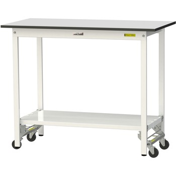 軽量作業台/耐荷重150kg_ワンタッチ移動式_全面棚板付き_RoHS2指令対応塩ビシート天板_ワークテーブル150シリーズ 山金工業