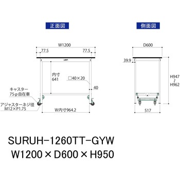 軽量作業台/耐荷重150kg_ワンタッチ移動式_全面棚板付き_RoHS2指令対応塩ビシート天板_ワークテーブル150シリーズ 山金工業