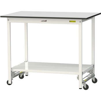 軽量作業台/耐荷重150kg_ワンタッチ移動式_全面棚板付き_RoHS2指令対応塩ビシート天板_ワークテーブル150シリーズ 山金工業