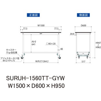 軽量作業台/耐荷重150kg_ワンタッチ移動式_全面棚板付き_RoHS2指令対応塩ビシート天板_ワークテーブル150シリーズ 山金工業