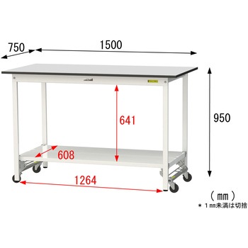 軽量作業台/耐荷重150kg_ワンタッチ移動式_全面棚板付き_RoHS2指令対応塩ビシート天板_ワークテーブル150シリーズ 山金工業