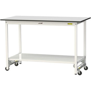 軽量作業台/耐荷重150kg_ワンタッチ移動式_全面棚板付き_RoHS2指令対応塩ビシート天板_ワークテーブル150シリーズ 山金工業