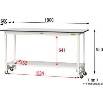 軽量作業台/耐荷重150kg_ワンタッチ移動式_全面棚板付き_RoHS2指令対応塩ビシート天板_ワークテーブル150シリーズ 山金工業