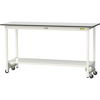軽量作業台/耐荷重150kg_ワンタッチ移動式_全面棚板付き_RoHS2指令対応塩ビシート天板_ワークテーブル150シリーズ 山金工業
