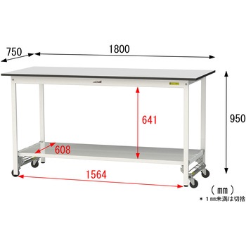 軽量作業台/耐荷重150kg_ワンタッチ移動式_全面棚板付き_RoHS2指令対応塩ビシート天板_ワークテーブル150シリーズ 山金工業