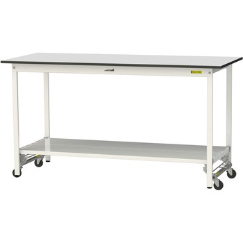 軽量作業台/耐荷重150kg_ワンタッチ移動式_全面棚板付き_RoHS2指令対応塩ビシート天板_ワークテーブル150シリーズ 山金工業