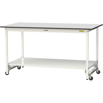 軽量作業台/耐荷重150kg_ワンタッチ移動式_全面棚板付き_RoHS2指令対応塩ビシート天板_ワークテーブル150シリーズ 山金工業