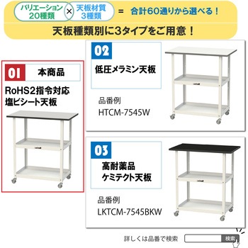 軽量作業用/天板付き150ワゴン_耐荷重50kg_RoHS2指令対応塩ビシート天板_ワークテーブル150シリーズ 山金工業