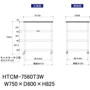 軽量作業用/キャスター付き_天板付き150ワゴン_低圧メラミン天板_ワークテーブル150シリーズ 山金工業