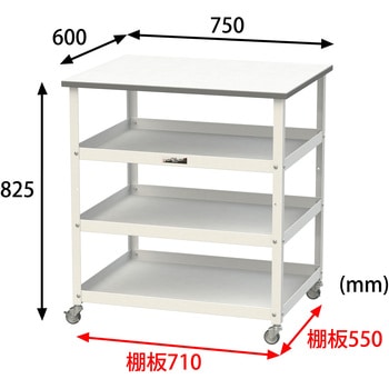 軽量作業台/キャスター付き_天板付き150ワゴン_低圧メラミン天板_ワークテーブル150シリーズ 山金工業