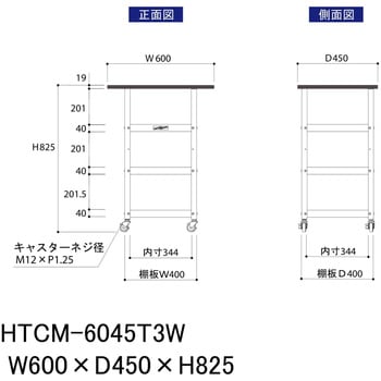 軽量作業用/キャスター付き_天板付き150ワゴン_低圧メラミン天板_ワークテーブル150シリーズ 山金工業
