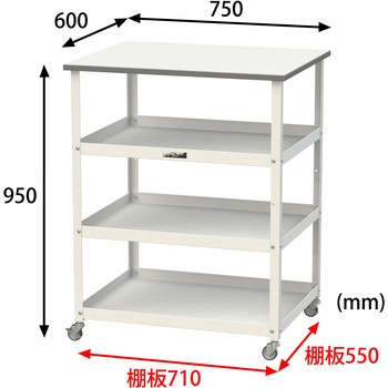 軽量作業用/キャスター付き_天板付き150ワゴン_低圧メラミン天板_ワークテーブル150シリーズ 山金工業